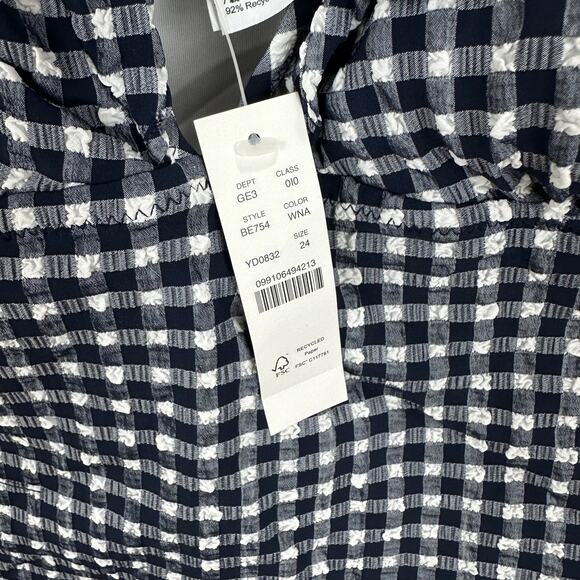 J.Crew Ruffle V Neck One Piece Gingham Swimsuit Padded Navy Retro US 24 NWT - Picture 5 of 13
